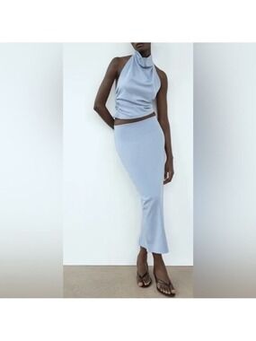Zara Long Pencil Skirt with Slit in light sage green - Size Small